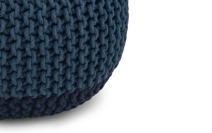 Blue | Nikki 20 in Wide Hand Knit Round Pouf