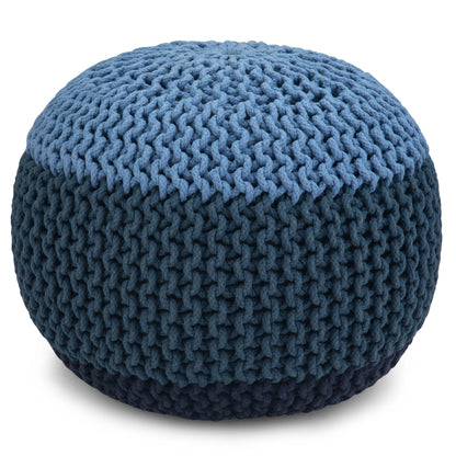 Blue | Nikki 20 in Wide Hand Knit Round Pouf