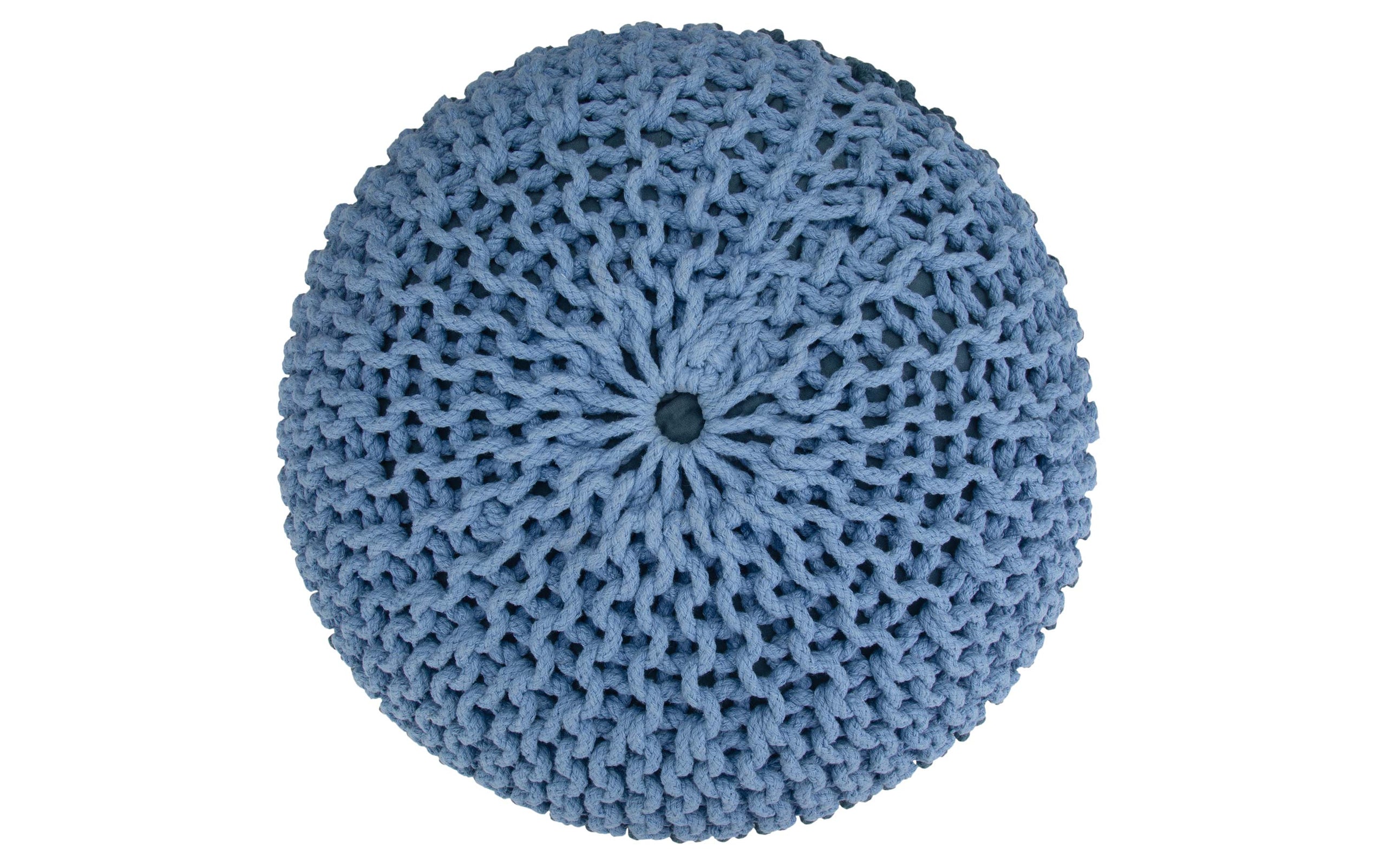 Blue | Nikki 20 in Wide Hand Knit Round Pouf