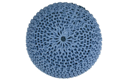 Blue | Nikki 20 in Wide Hand Knit Round Pouf