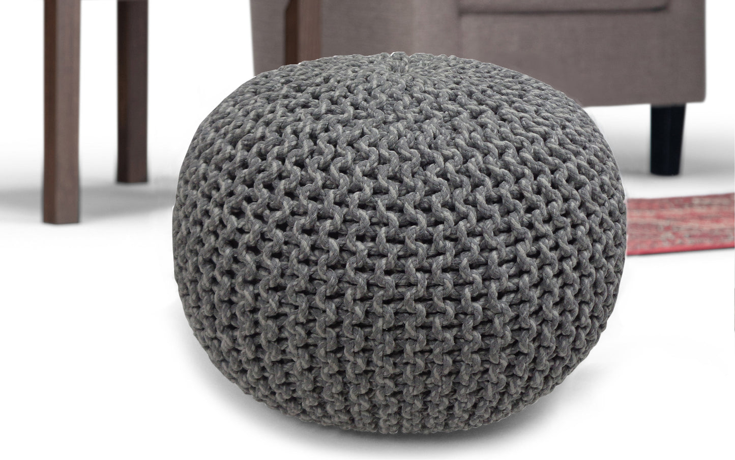 Grey | Nikki 20 in Wide Hand Knit Round Pouf