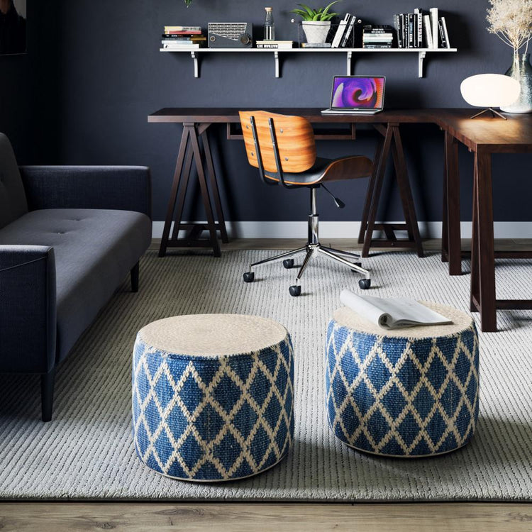 Classic Blue and Natural | Edgeley Round Pouf