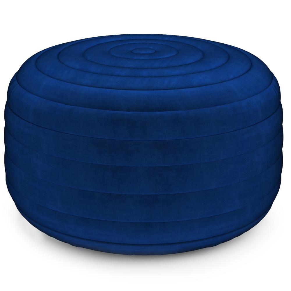 Blue Velvet Velvet Fabric| Vivienne Round Pouf