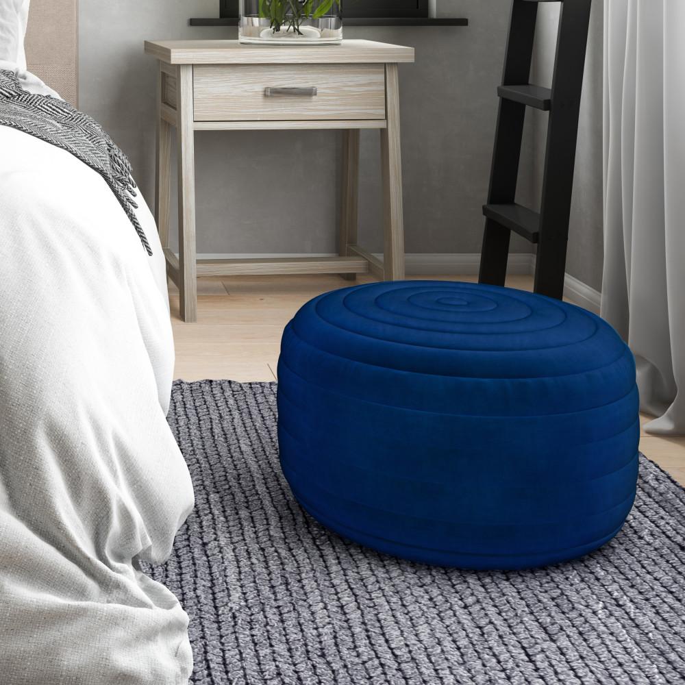 Blue Velvet Velvet Fabric| Vivienne Round Pouf