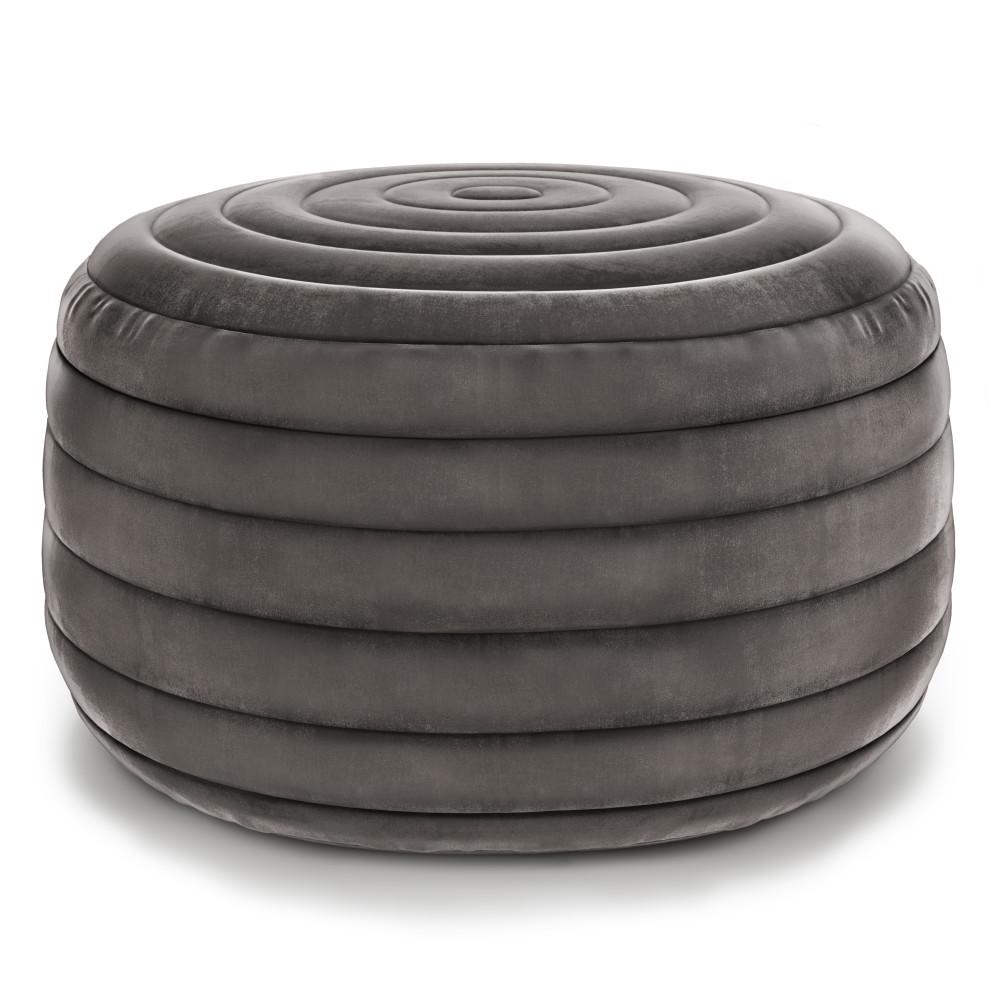 Grey Velvet Fabric | Vivienne Round Pouf