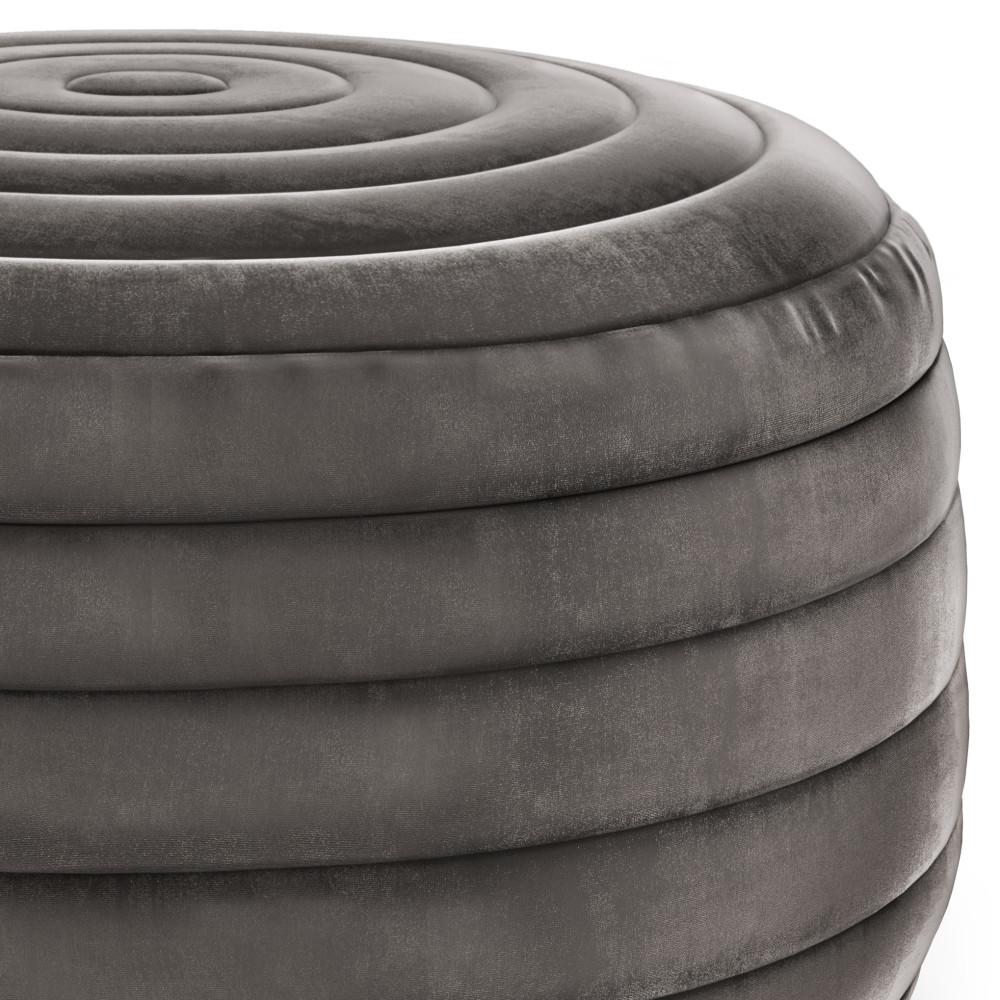 Grey Velvet Fabric | Vivienne Round Pouf