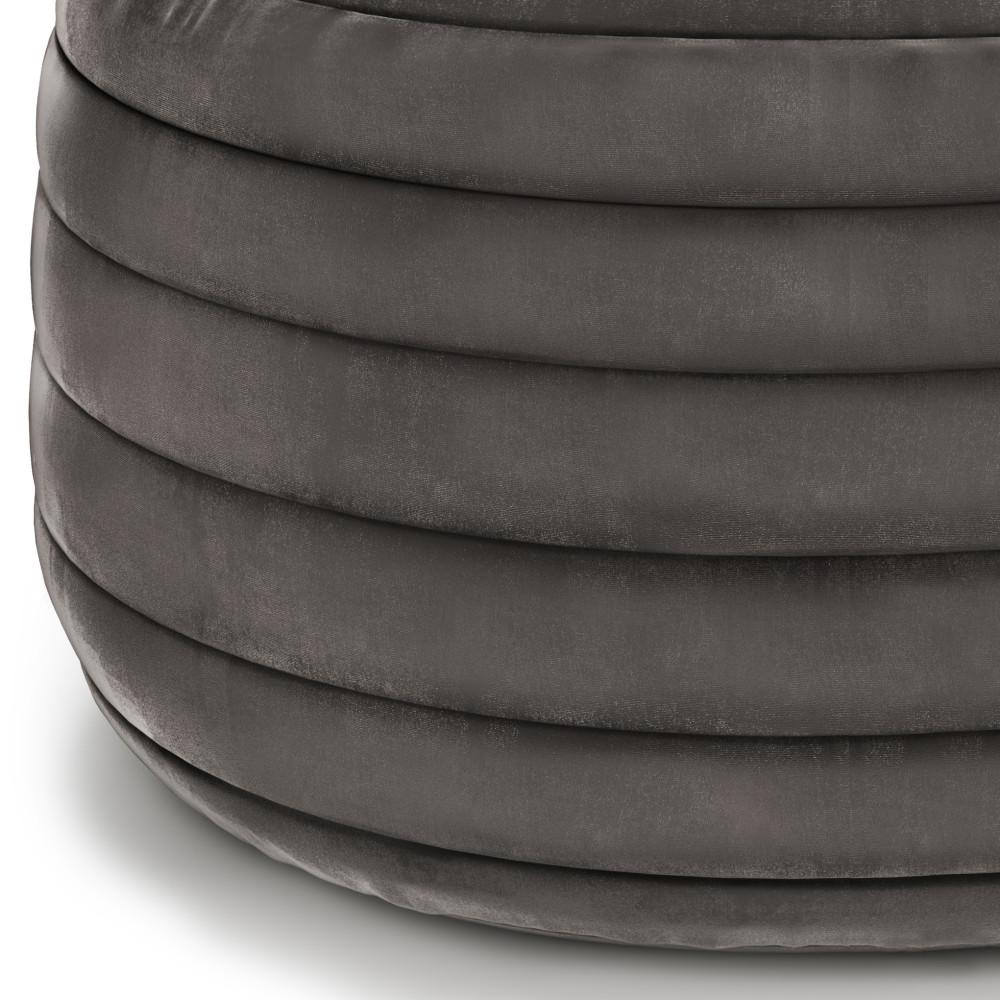 Grey Velvet Fabric | Vivienne Round Pouf