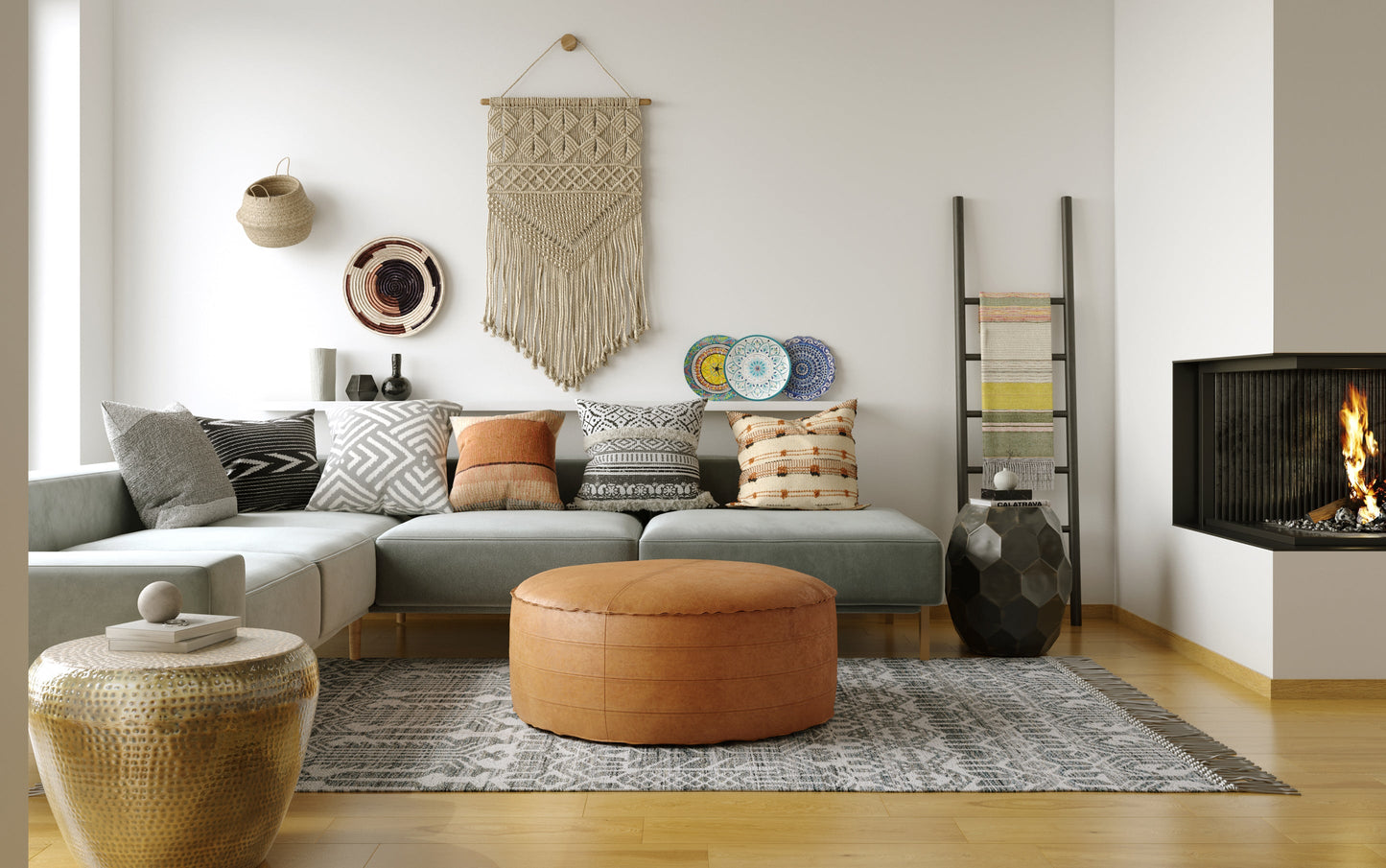 Distressed Brown 32 inch | Brody 32 inch Round Coffee Table Pouf