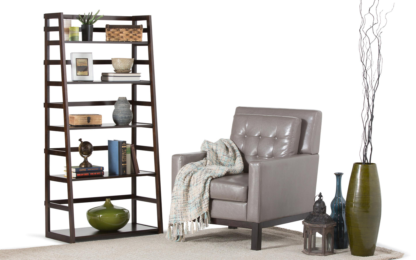 Brunette Brown | Acadian Ladder Shelf Bookcase