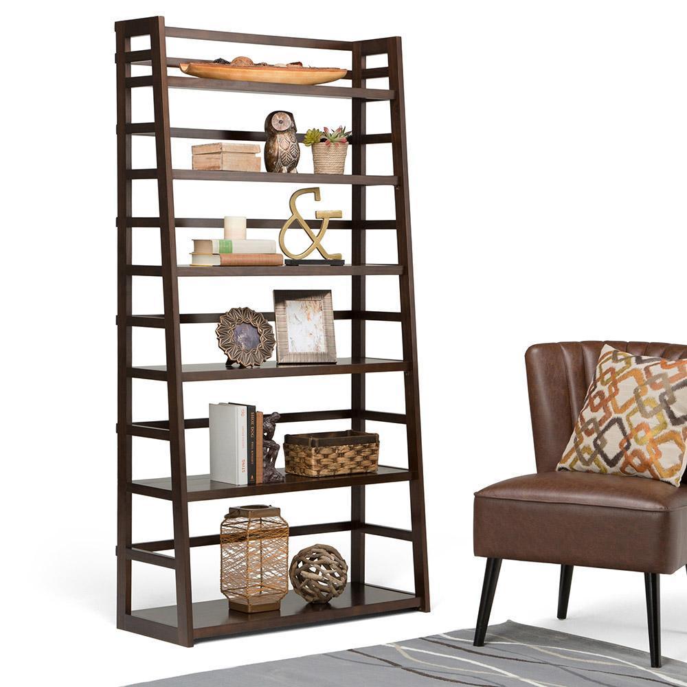 Brunette Brown | Acadian 72 x 36 inch Wide Ladder Shelf Bookcase