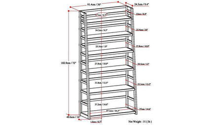 Brunette Brown | Acadian 72 x 36 inch Wide Ladder Shelf Bookcase