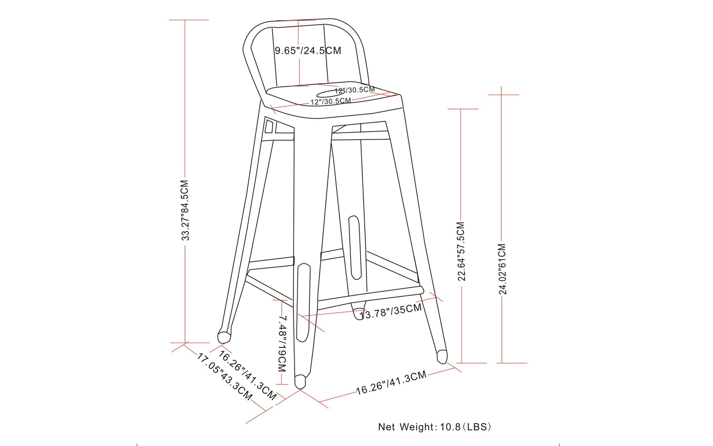 Distressed Black | Rayne 24 inch Metal Counter Height Stool