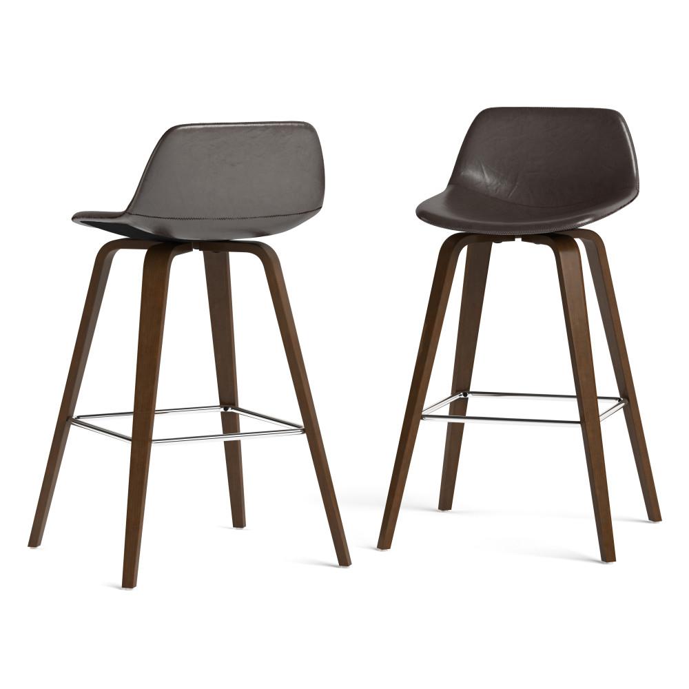 Dark Brown Vegan Leather Walnut | Randolph Bentwood 26 inch Bar Stool (Set of 2)