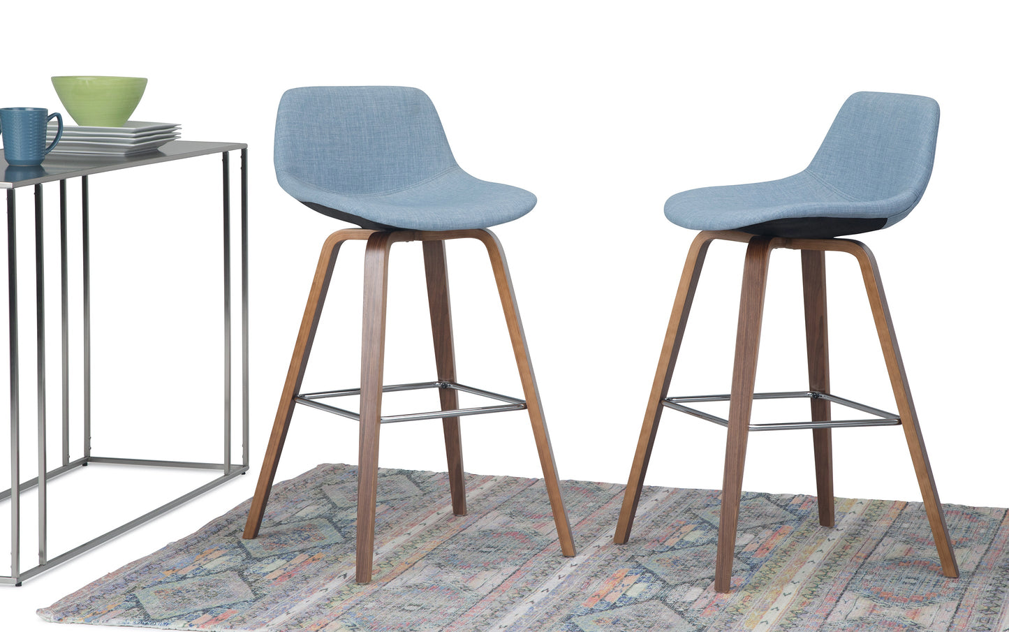 Denim Grey Linen Style Fabric Natural | Randolph Bentwood 26 inch Bar Stool (Set of 2)