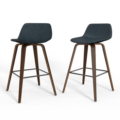 Distressed Blue Distressed Vegan Leather Walnut | Randolph Bentwood 26 inch Bar Stool (Set of 2)