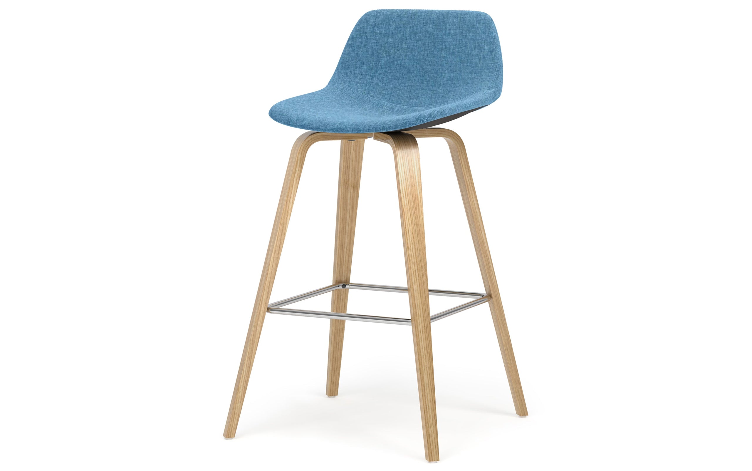 Medium Blue Linen Style Fabric Oak | Randolph Bentwood 26 inch Bar Stool (Set of 2)