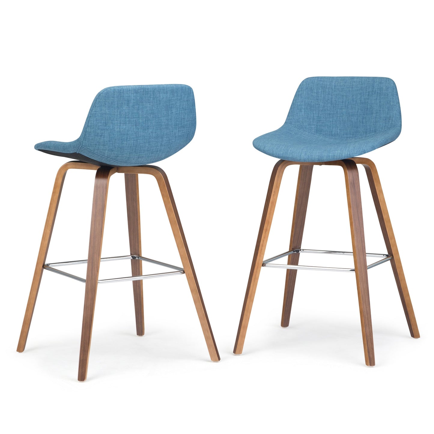 Medium Blue Linen Style Fabric Natural | Randolph Bentwood 26 inch Bar Stool (Set of 2)