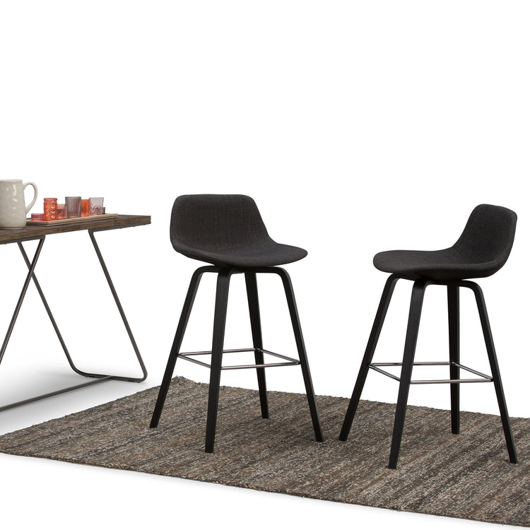 Black and Charcoal Linen Style Fabric Black | Randolph Bentwood 26 inch Bar Stool (Set of 2)