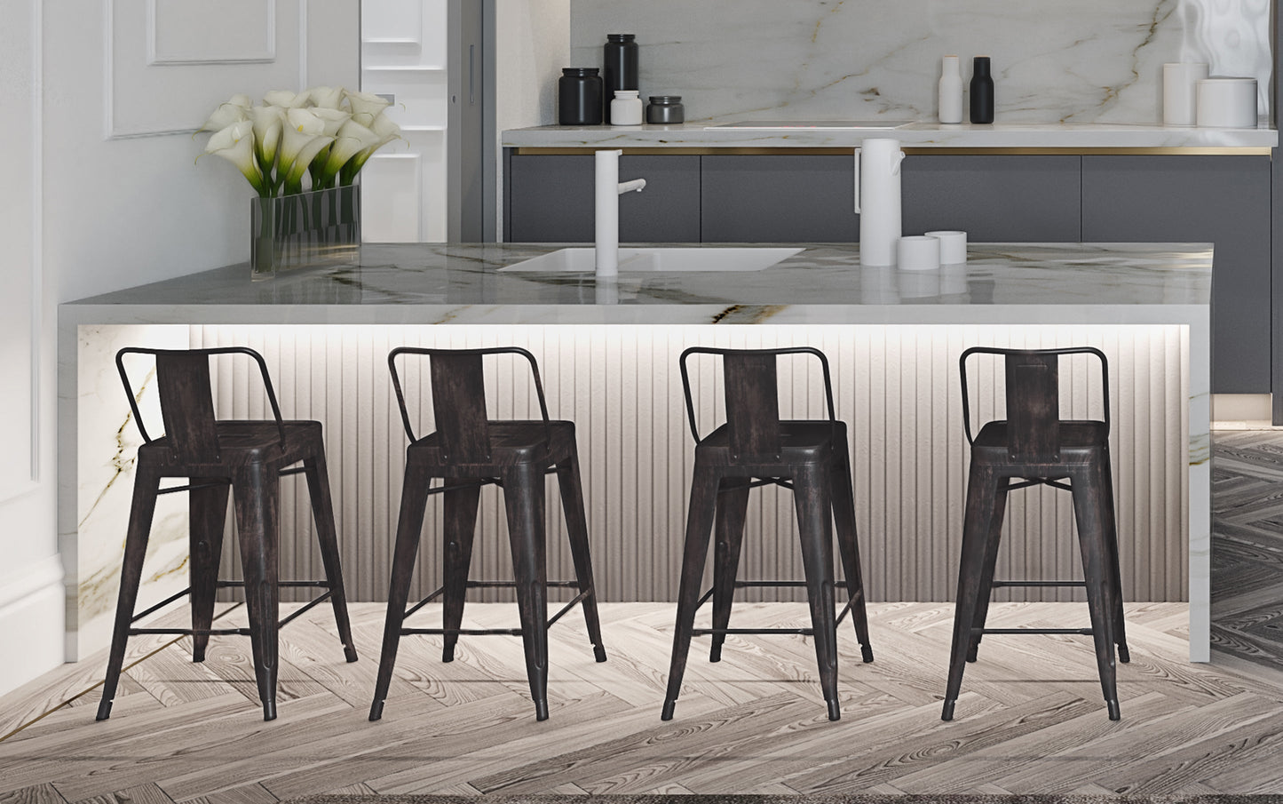 Distressed Black | Rayne 24 inch Metal Counter Height Stool