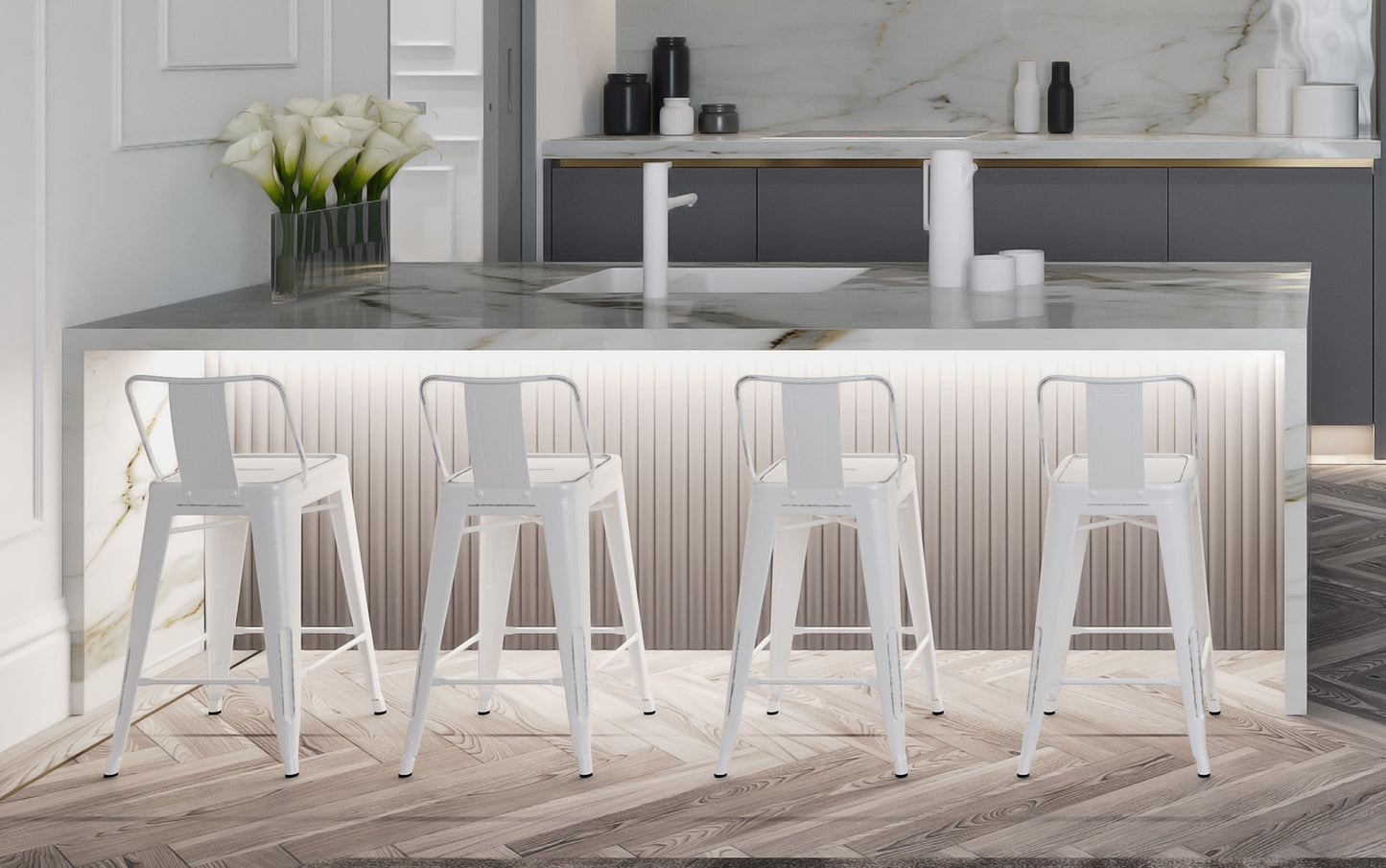 Distressed White | Rayne 24 inch Metal Counter Height Stool