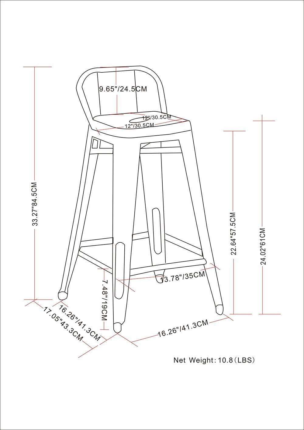 Black | Rayne 24 inch Metal Counter Height Stool 