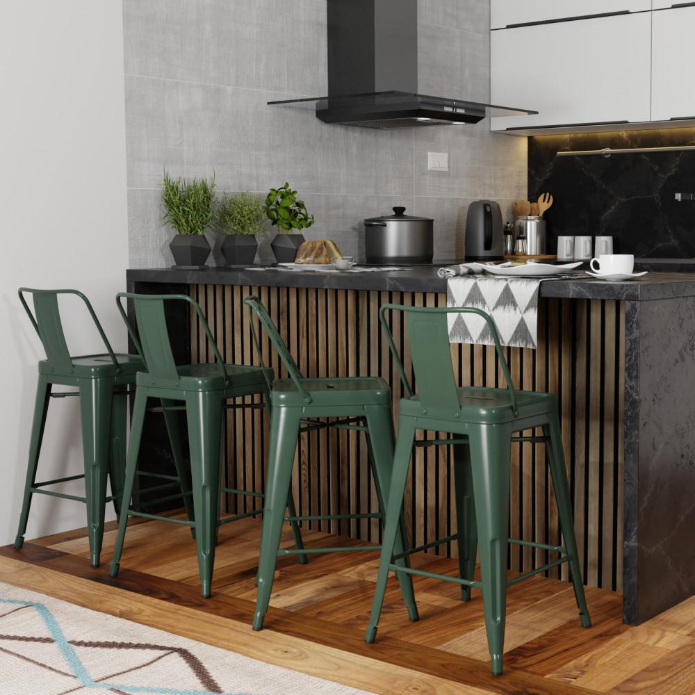 Deep Sage Green 24 inch | Rayne 24 inch Metal Counter Height Stool (Set of 4)