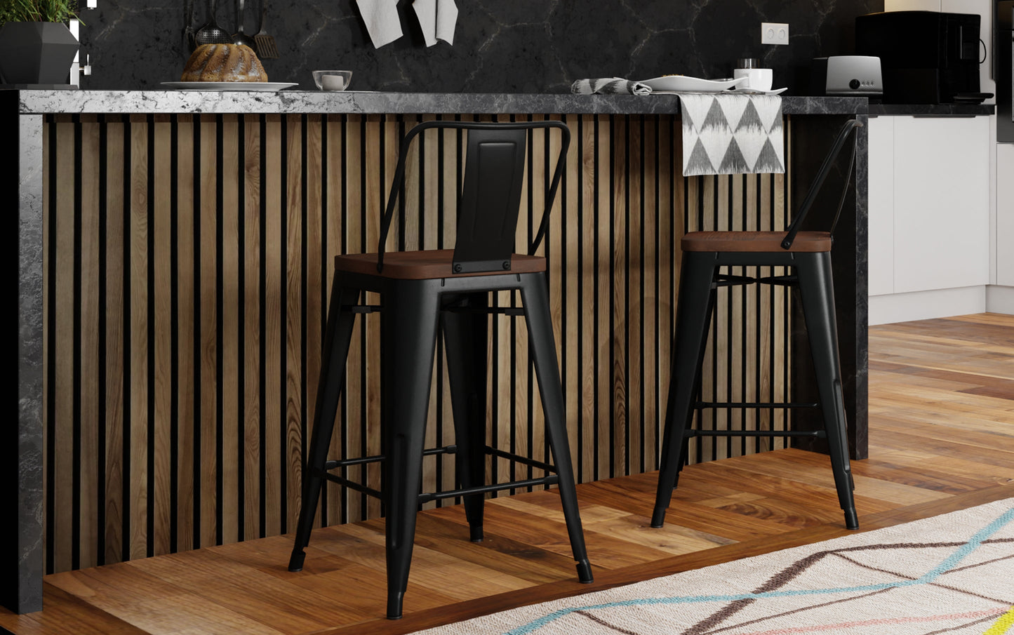 Black 24 inch | Rayne 24 inch Metal  Wood Counter Height Stool (Set of 2)