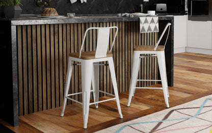 White 24 inch | Rayne 24 inch Metal  Wood Counter Height Stool (Set of 2)