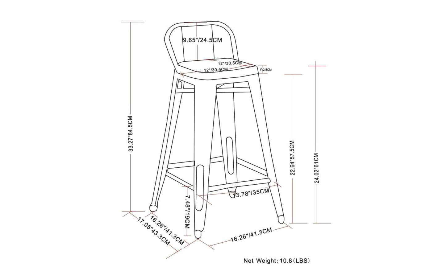 Black 24 inch | Rayne 24 inch Metal Wood Counter Height Stool (Set of 4)