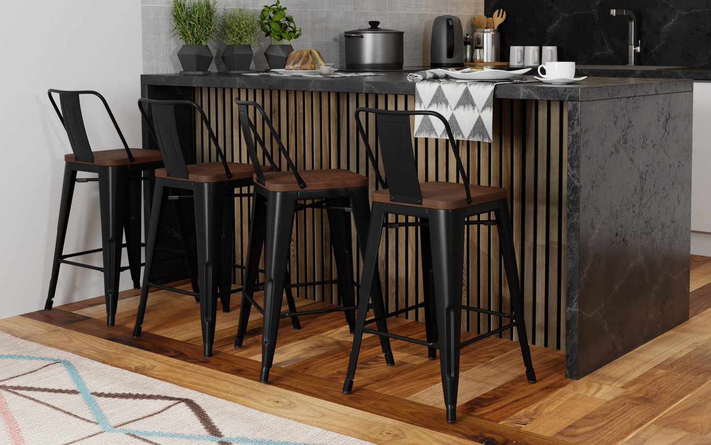 Black 24 inch | Rayne 24 inch Metal Wood Counter Height Stool (Set of 4)