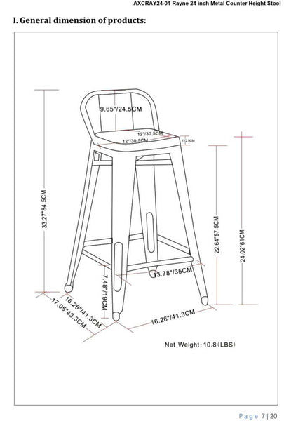 White  24 inch | Rayne 24 inch Metal  Wood Counter Height Stool (Set of 4)