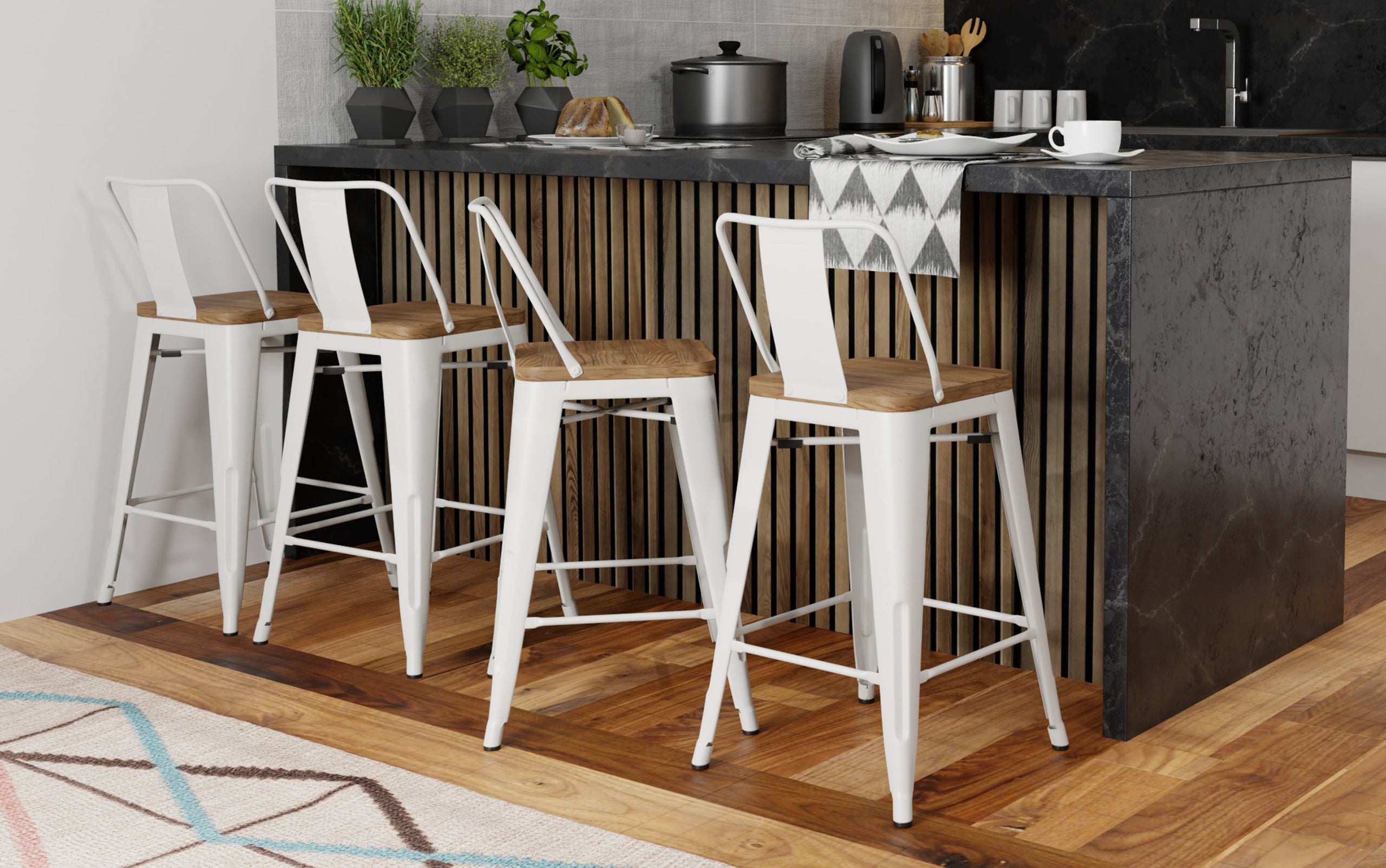 White 24 inch | Rayne 24 inch Metal Wood Counter Height Stool (Set of 4)