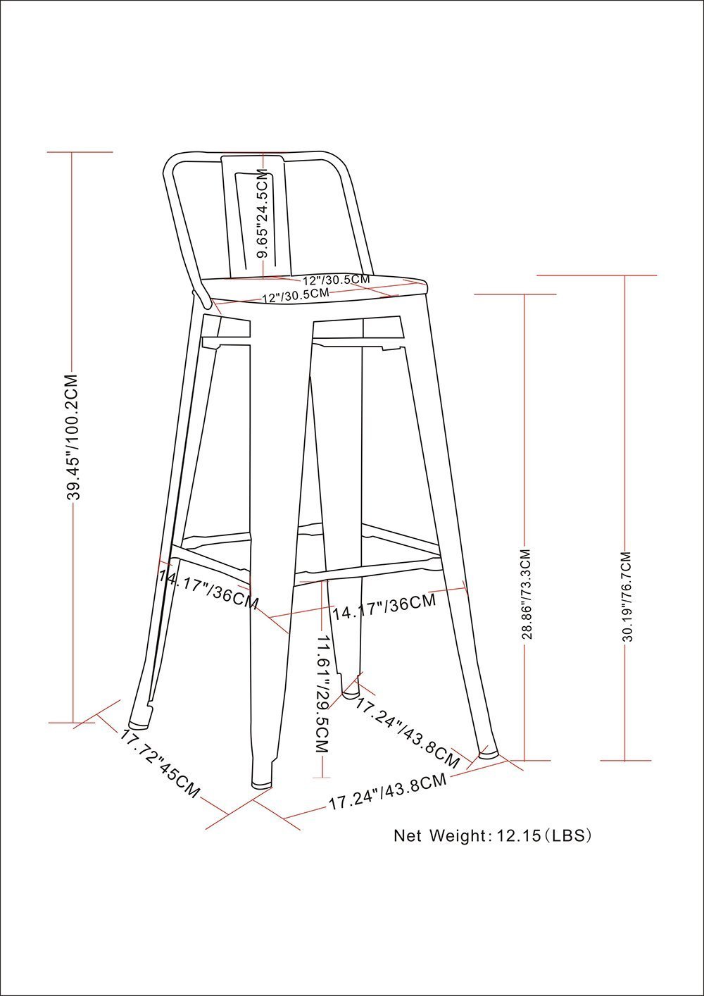 Black | Rayne 30 inch Metal Bar Stool