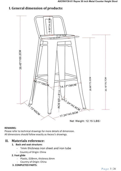 Black  30 inch | Rayne 30 inch Metal  Wood Bar Stool (Set of 2)