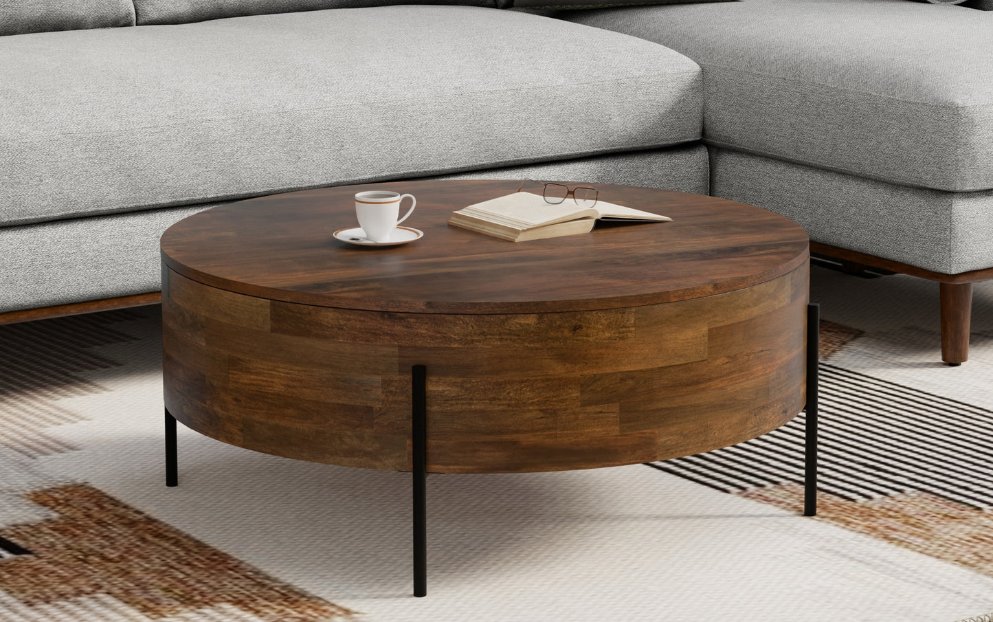 Walnut Brown | Rayburn Drum Coffee Table in Mango