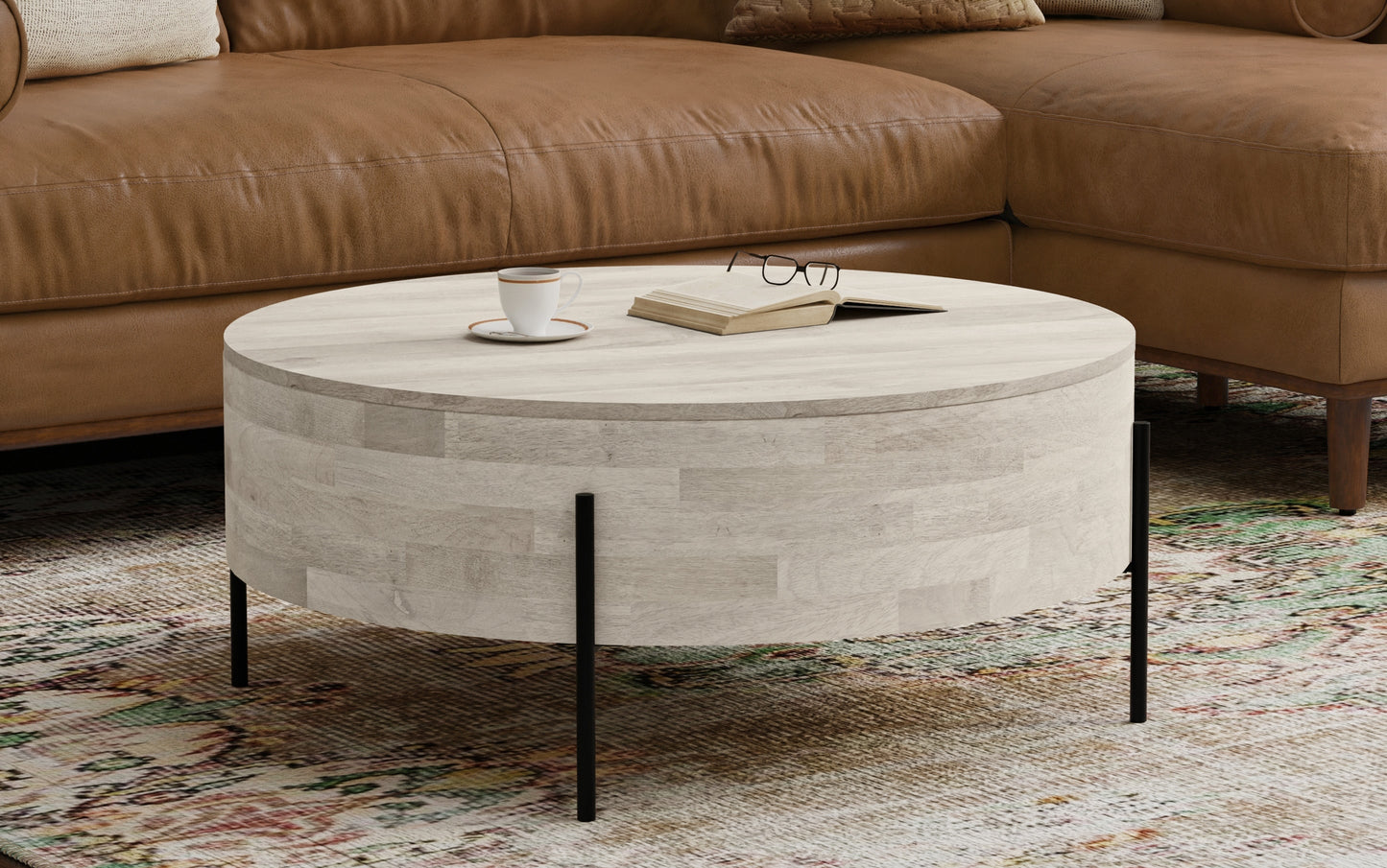 White Wash | Rayburn Drum Coffee Table in Mango