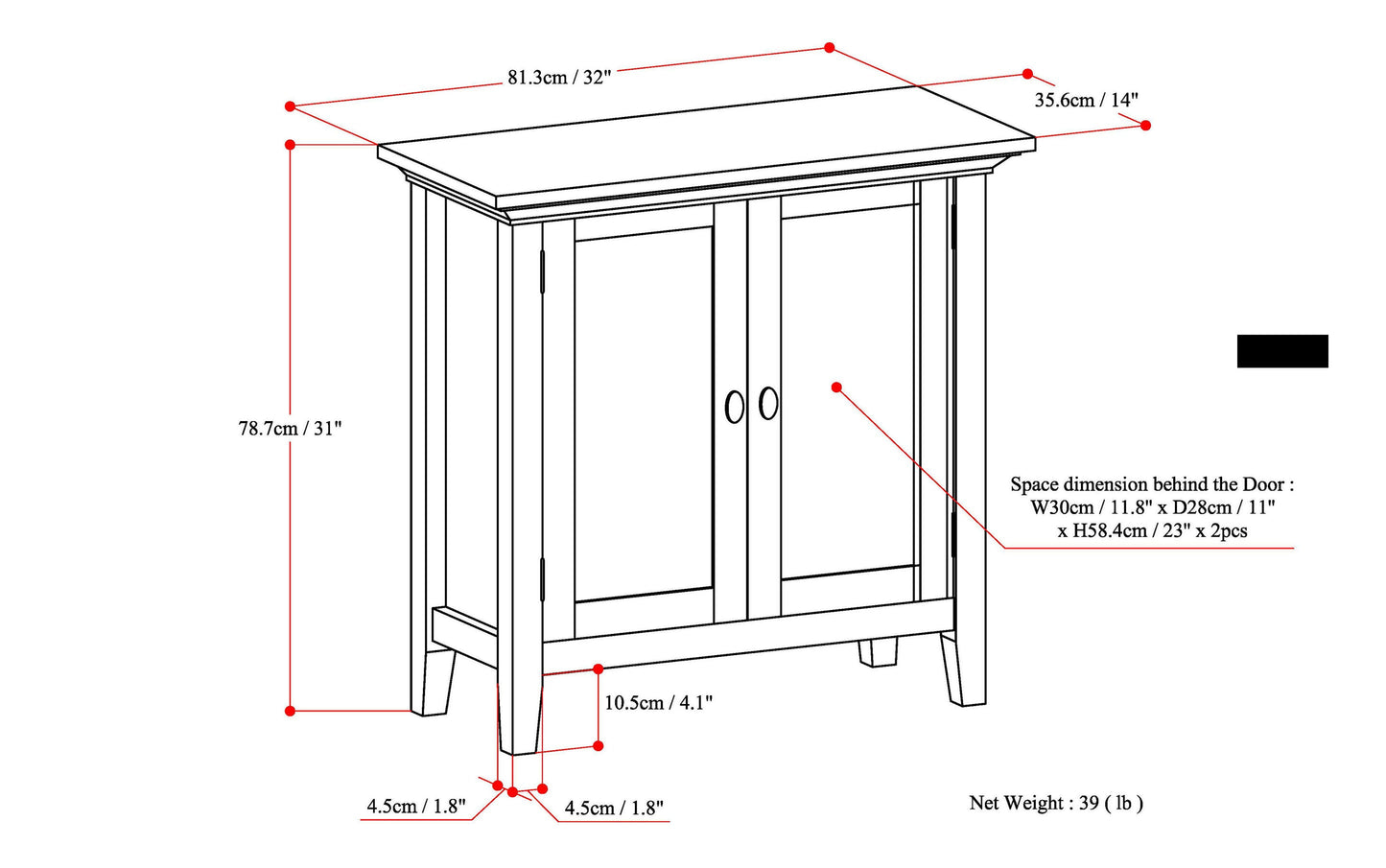 Brunette Brown | Redmond 32 inch Low Storage Cabinet