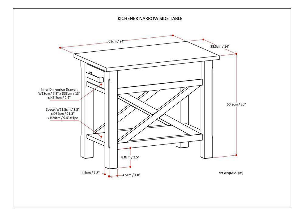 Warm Walnut Brown | Kitchener Narrow Side Table