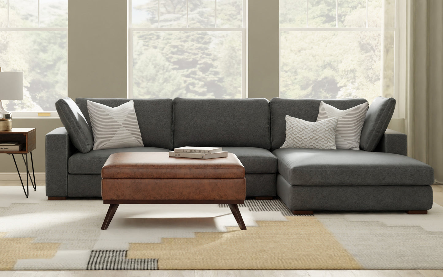 Pebble Grey Performance Fabric | Charlie Deep Seater Right Sectional