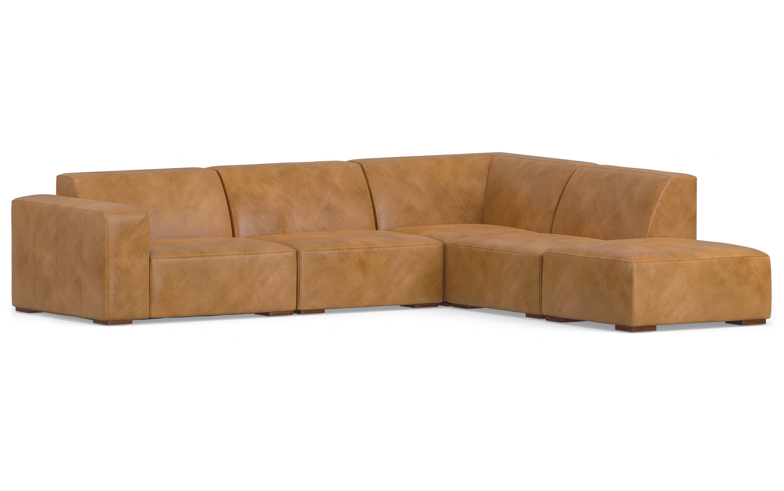 Sienna Genuine Leather | Rex Right Sectional and Ottoman in Genuine Leather