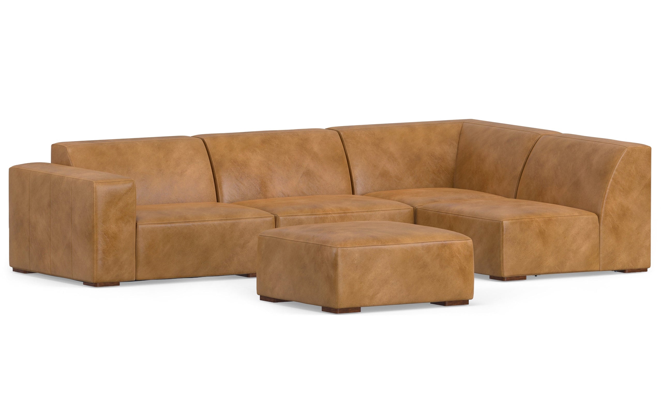 Sienna Genuine Leather | Rex Right Sectional and Ottoman in Genuine Leather