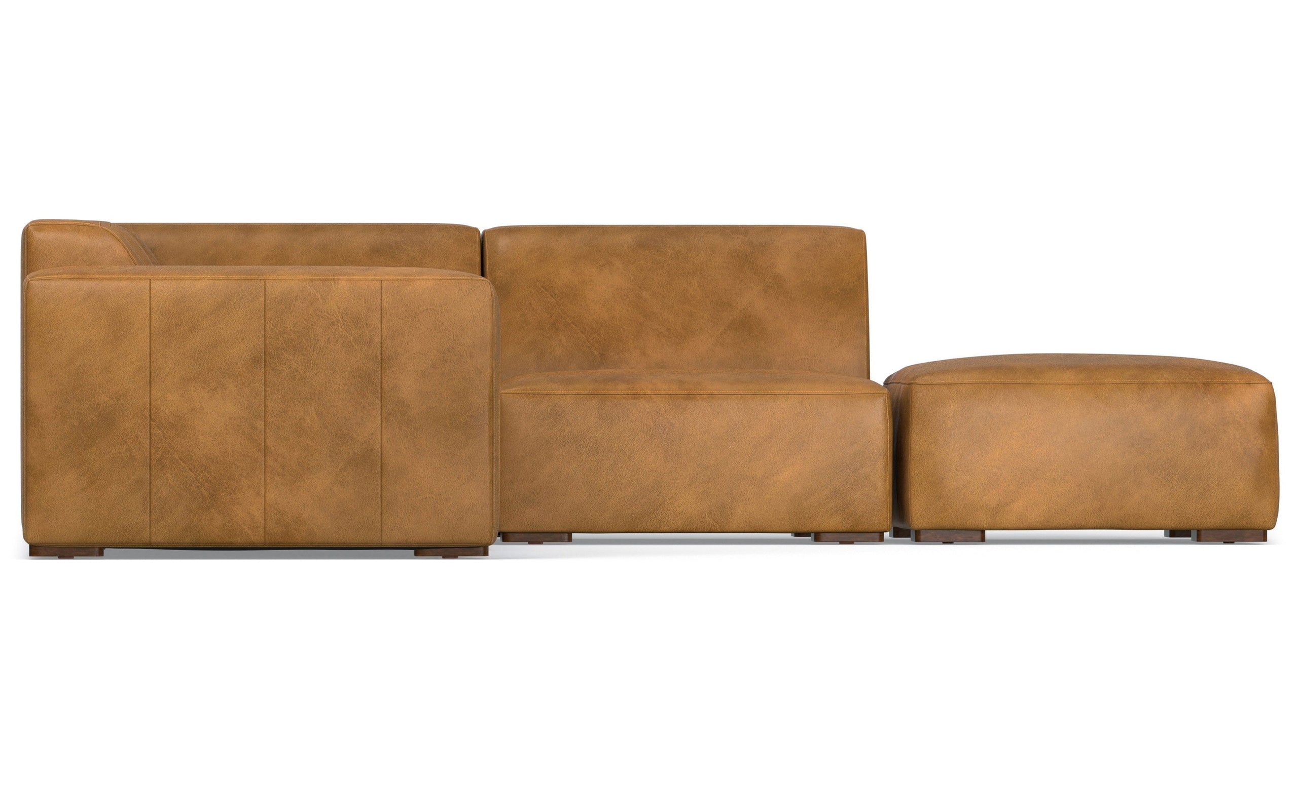 Sienna Genuine Leather | Rex Right Sectional and Ottoman in Genuine Leather