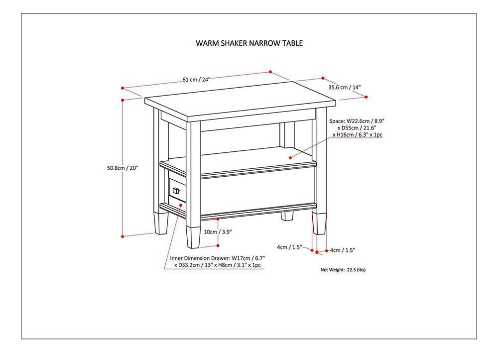 Light Golden Brown | Warm Shaker Narrow Side Table