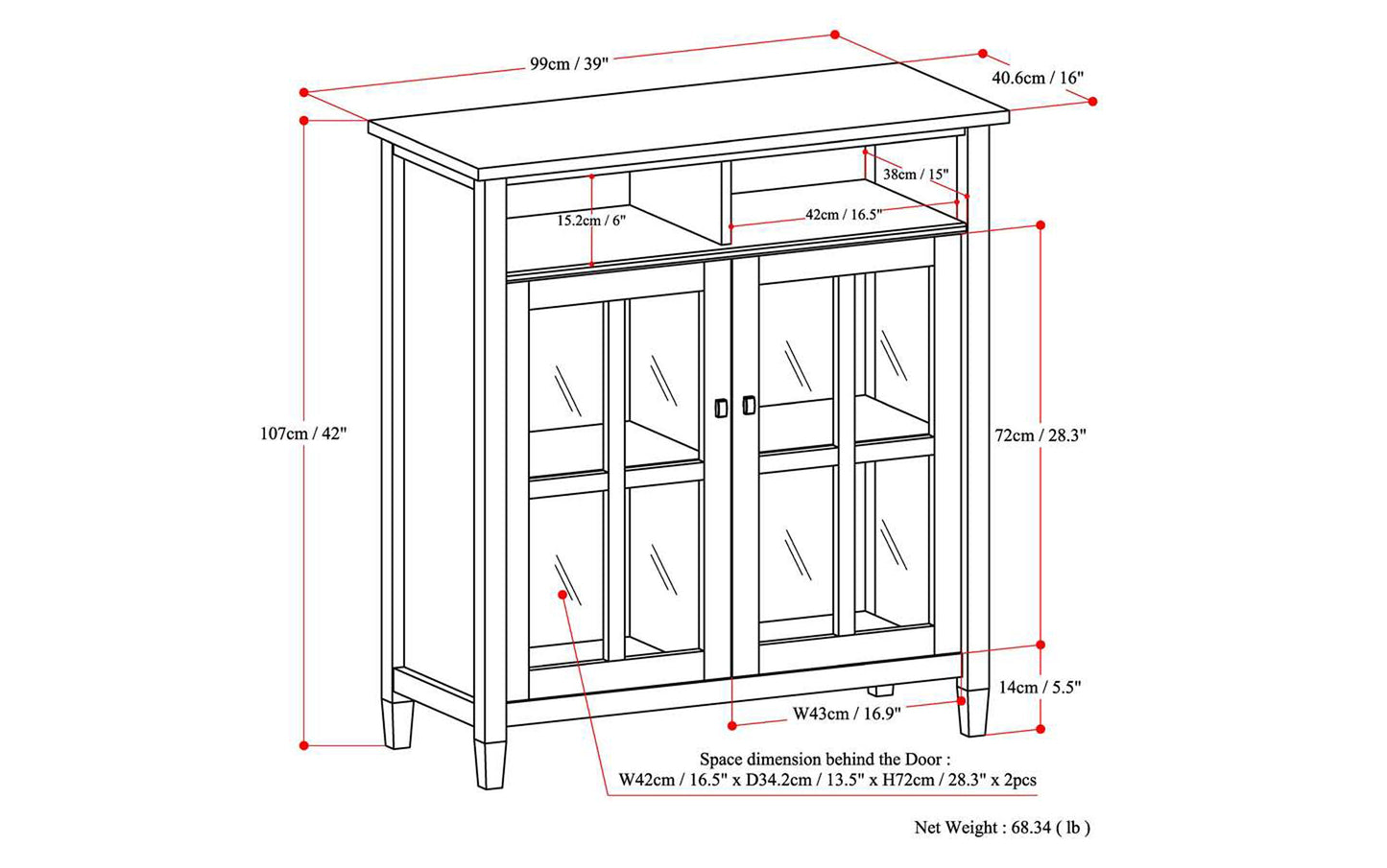 Light Golden Brown | Warm Shaker 39 inch Medium Storage & Media Cabinet