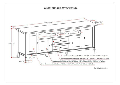 Light Golden Brown | Warm Shaker 72 inch TV Stand