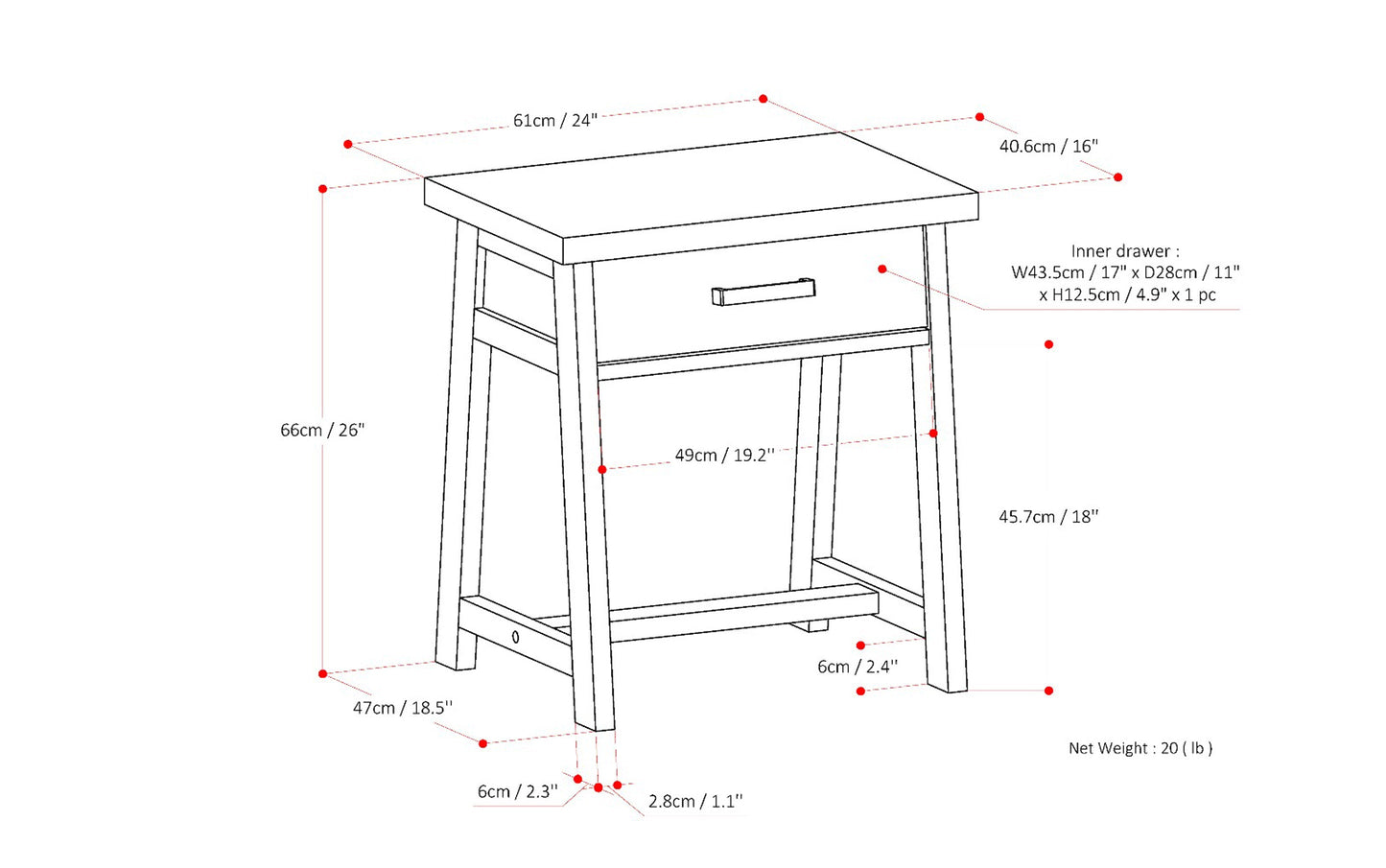 Distressed Grey | Sawhorse Bedside Table