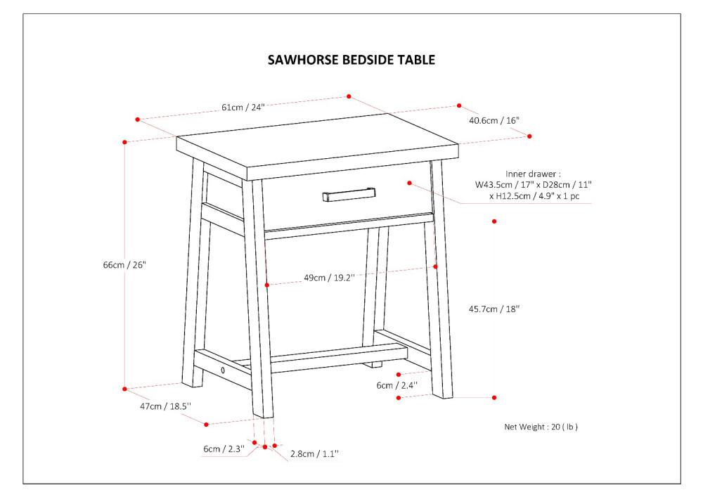 Dark Chestnut Brown | Sawhorse Bedside Table