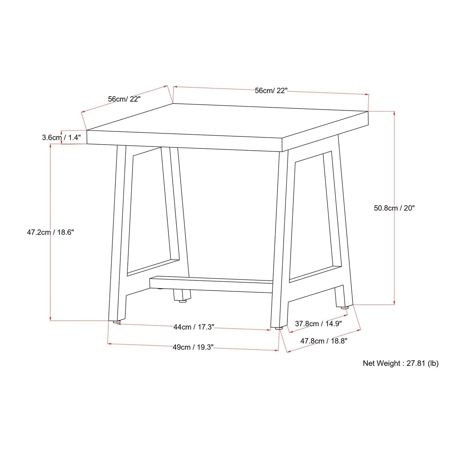 Sawhorse Solid Walnut Veneer and Metal End Table