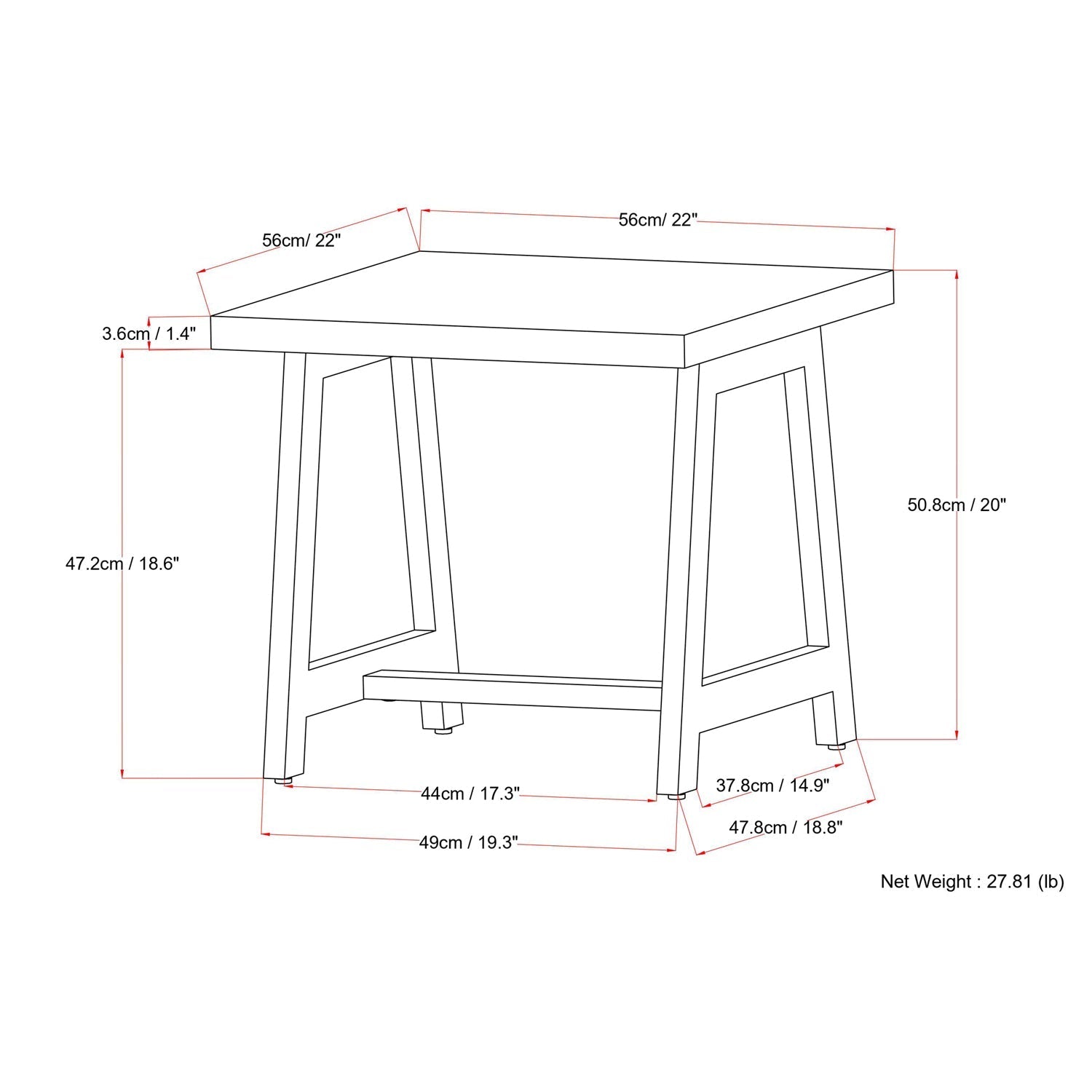 Sawhorse Solid Walnut Veneer and Metal End Table