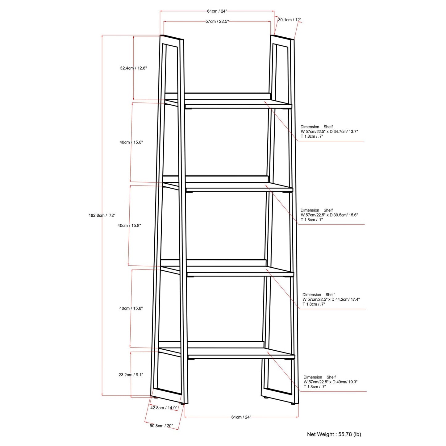 Sawhorse Solid Walnut Veneer and Metal Ladder Shelf